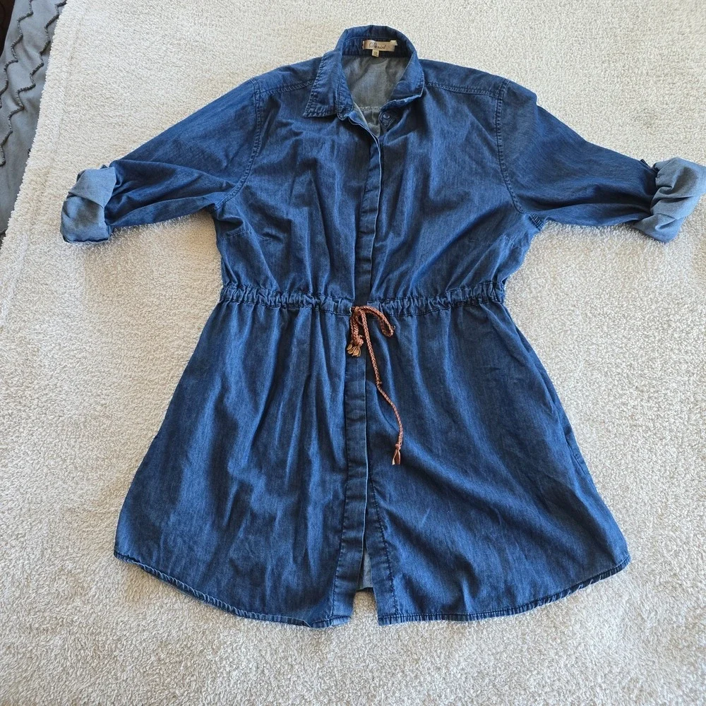 Daniel Denim Dress Long Or Roll Sleeve Midi With Braided Belt Women's Sz XXL